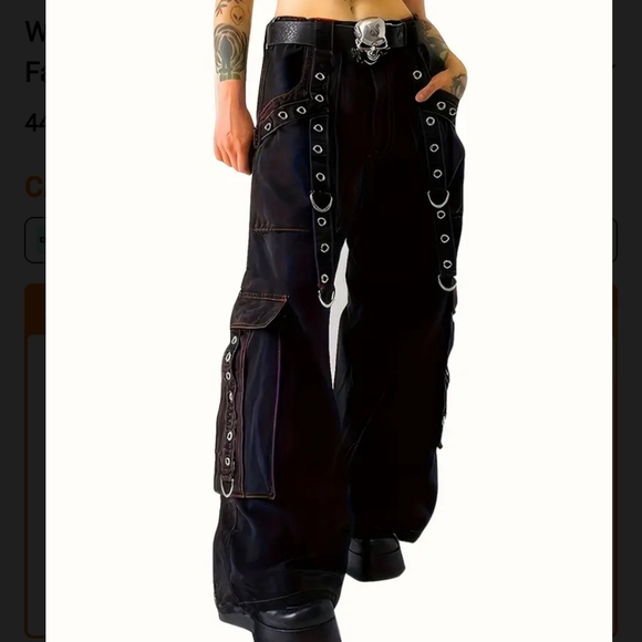 🧿Women's Gothic Strap Wide Leg Denim Pants - Picture 1 of 9